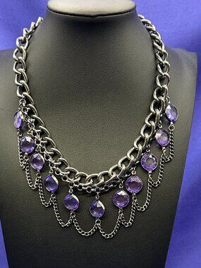 VTG Robert Rose Gunmetal Chain w/Bezel-Set Purple Beads